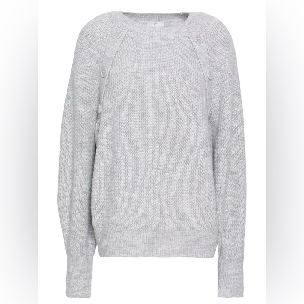 Joie Button Detailed Melange Knit Grey Designer Sweater Women’s Size Large - Picture 3 of 13